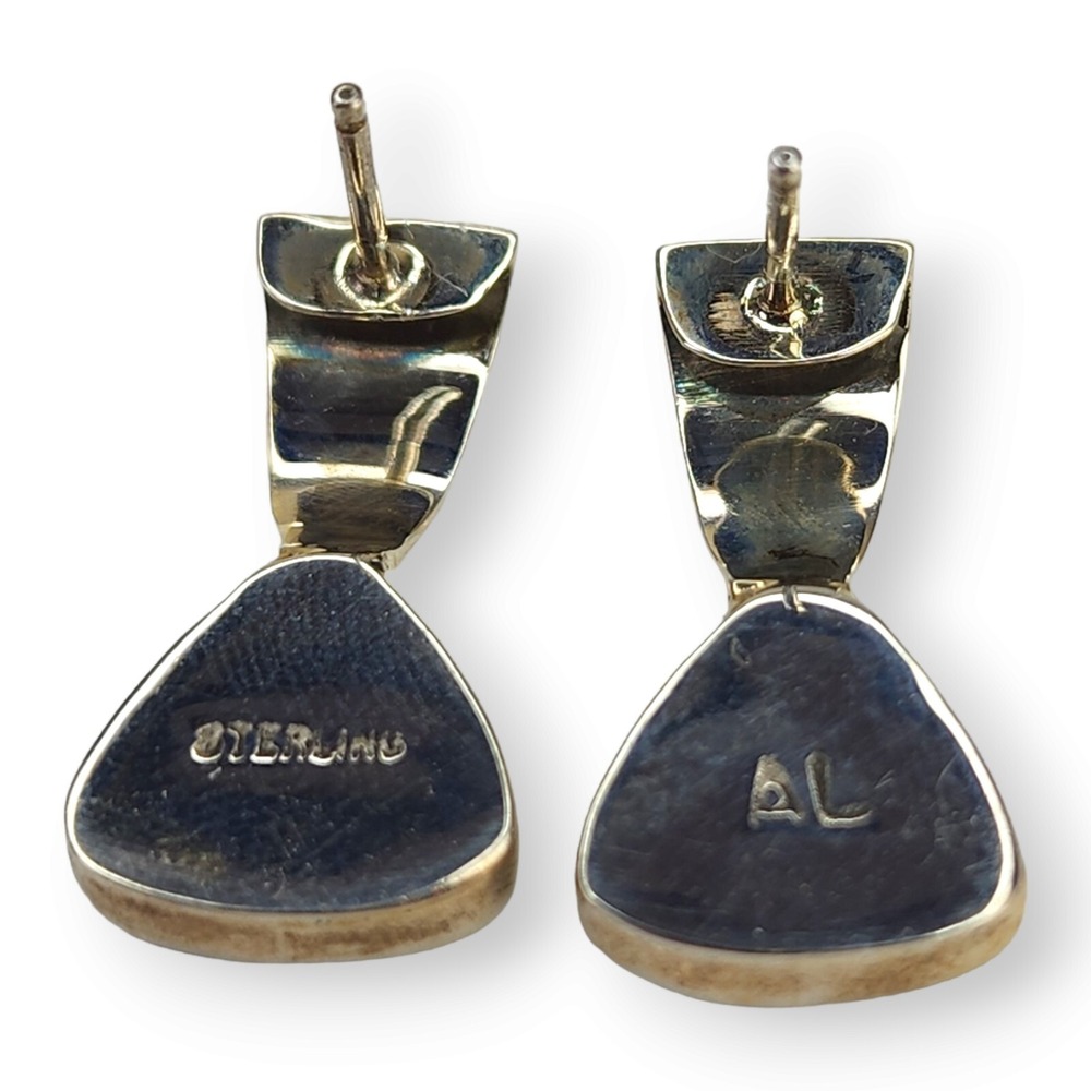 Southwestern Channel Inlay Faux Opal and Black Onyx Post Earrings Signed AL - Picture 7 of 7
